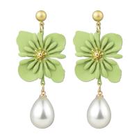 Boucle d'oreille en alliage de zinc en plastique perle, avec perle de plastique, fleur, Placage, bijoux de mode & pour femme, plus de couleurs à choisir Vendu par paire