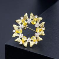 laiton broche, avec zircon cubique, Placage, bijoux de mode & pour femme, 31*33mm, Vendu par PC