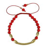 Brass Bracelets, with Dyed Jade & Nylon Cord, real gold plated, Adjustable & for woman   Approx 7-11 Inch 