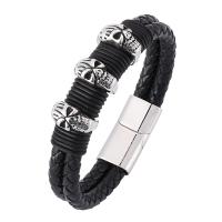 Stainless Steel Chain Bracelets, with Split Layer Cowhide Leather, fashion jewelry & Unisex 6mmx2 