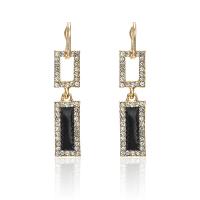 boucle d'oreille de goutte en Zinc Alloy et Émail  , alliage de zinc, rectangle, Placage de couleur d'or, pour femme & émail & avec strass, noire Vendu par lot