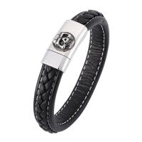 Stainless Steel Chain Bracelets, with Microfiber PU, fashion jewelry & Unisex black, 12mm 