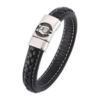 Stainless Steel Chain Bracelets, with Microfiber PU, fashion jewelry & Unisex black, 12mm 