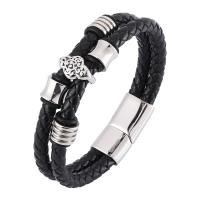 Stainless Steel Chain Bracelets, with PU Leather, Double Layer & fashion jewelry & Unisex 6mmx2 