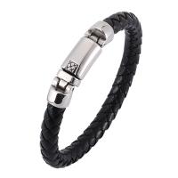 Stainless Steel Chain Bracelets, with PU Leather, fashion jewelry & Unisex 6mm 