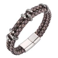 Stainless Steel Chain Bracelets, with PU Leather, Double Layer & fashion jewelry & Unisex 6mmx2 