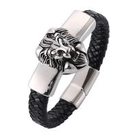 Stainless Steel Chain Bracelets, with PU Leather, fashion jewelry & Unisex 12mm 