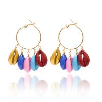 Brass Hoop Earring, with Shell, Shell, folk style & for woman, multi-colored 