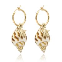 Brass Hoop Earring, with Trumpet Shell & Zinc Alloy, Conch, gold color plated, fashion jewelry & for woman, 55mm 