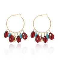 Brass Hoop Earring, with Shell, Shell, gold color plated, fashion jewelry & for woman, 85mm 