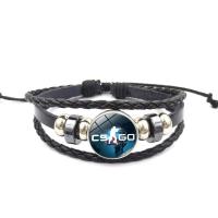 Zinc Alloy Bracelet, with leather cord & Glass Gemstone, plated, time gem jewelry & Unisex .8 Inch 