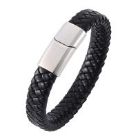 Bracelets de cuir de vachette, acier inoxydable, avec Cuir, bijoux de mode & unisexe & normes différentes pour le choix, noire, Vendu par PC