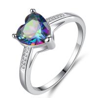 Anneau de cuivre de Zircon, laiton, coeur, Placage de couleur argentée, normes différentes pour le choix & pour femme & avec zircone cubique 2mm, Vendu par PC