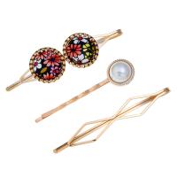 Hair Slide, Zinc Alloy, with Plastic Pearl, plated, three pieces & for woman 