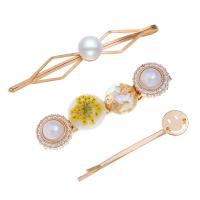 Hair Slide, Zinc Alloy, with Plastic Pearl, plated, three pieces & for woman 