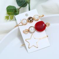 Hair Slide, Zinc Alloy, with Plastic Pearl, plated, three pieces & for woman 