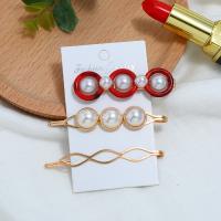 Hair Slide, Zinc Alloy, with Plastic Pearl, plated, three pieces & for woman 