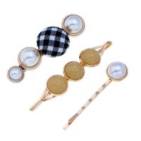 Hair Slide, Zinc Alloy, with Plastic Pearl, plated, three pieces & for woman 