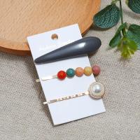 Hair Slide, Zinc Alloy, with Plastic Pearl, plated, three pieces & for woman 