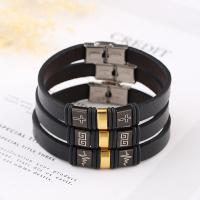 PU Leather Cord Bracelets, with Stainless Steel, fashion jewelry & Unisex black, 10mm Approx 8.4 Inch 