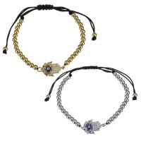 acier inoxydable bracelet, avec corde en nylon, Mal Hamsa yeux, Placage, Réglable & unisexe & avec strass, plus de couleurs à choisir 4mm Environ 5-10 pouce, Vendu par brin