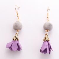 Zinc Alloy Drop Earring, with Velveteen, gold color plated, with fluffy ball & for woman 65mm 