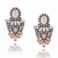 Zinc Alloy Rhinestone Stud Earring, with turquoise, antique gold color plated, for woman & with rhinestone 