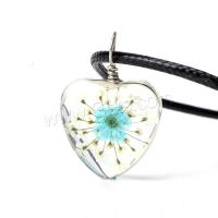 verre collier, avec Fleurs séchées & cuir PU & alliage de zinc, coeur, bijoux de mode & pour femme, plus de couleurs à choisir, 20mm Environ 19.3 pouce, Vendu par brin