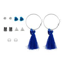 alliage de zinc Boucles d'oreilles, Boucle d’oreille stud & boucle d'oreille, avec Fil de coton & perle de plastique, Placage, 6 pièces & bijoux de mode & pour femme, Vendu par fixé