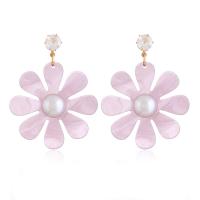 Boucle d'oreille en alliage de zinc en plastique perle, avec perle de plastique & Acrylique, fleur, Placage, pour femme & avec strass, plus de couleurs à choisir, Vendu par paire