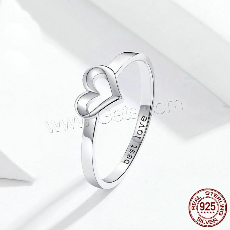 Anillo de Plata Ley, Plata de ley 925, Corazón, chapado en platina real, Joyería & diverso tamaño para la opción & para mujer, 2mm, tamaño:6-8, Vendido por UD