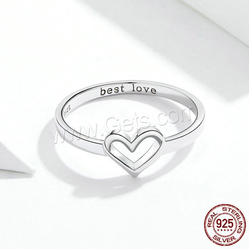 Anillo de Plata Ley, Plata de ley 925, Corazón, chapado en platina real, Joyería & diverso tamaño para la opción & para mujer, 2mm, tamaño:6-8, Vendido por UD