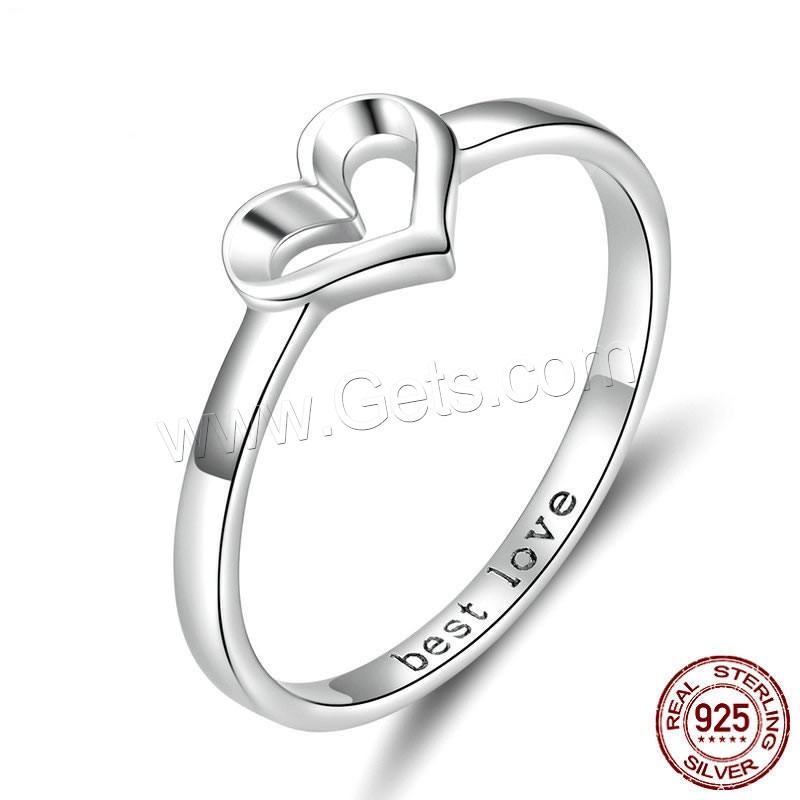 Anillo de Plata Ley, Plata de ley 925, Corazón, chapado en platina real, Joyería & diverso tamaño para la opción & para mujer, 2mm, tamaño:6-8, Vendido por UD