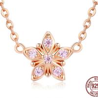 Zircon cubique Micro Pave collier en argent sterling, Argent sterling 925, fleur, Plaqué de couleur d'or rose, pavé de micro zircon & pour femme Environ 17.7 pouce, Vendu par brin