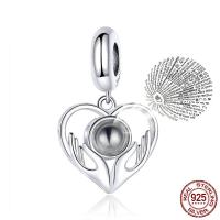 Argent sterling 925 Miniature Projection Pendant, avec cristal, coeur, Plaqué de platine Vendu par PC