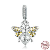 Cubic Zirconia Micro Pave Sterling Silver Pendant, 925 Sterling Silver, Bee, platinum plated, micro pave cubic zirconia & enamel 