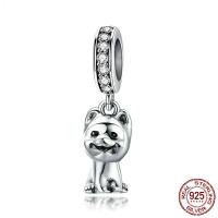 Cubic Zirconia Micro Pave Sterling Silver Pendant, 925 Sterling Silver, Dog, oxidation, micro pave cubic zirconia & enamel 