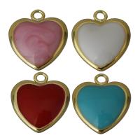 Colgantes de corazón de latón, metal, chapado en color dorado, esmalte, más colores para la opción, 10x11x2mm, agujero:aproximado 1.5mm, Vendido por UD