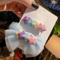 Children Hair Clip, Cloth, with Gauze, Star, Girl 55mm 