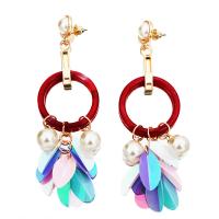 Boucle d'oreille en alliage de zinc en plastique perle, avec Paillettes & Plastique ABS perle & résine, Placage de couleur d'or, bijoux de mode & pour femme, plus de couleurs à choisir Vendu par paire