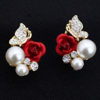 Zinc Alloy Rhinestone Stud Earring, with ABS Plastic Pearl, gold color plated, for woman & with rhinestone 