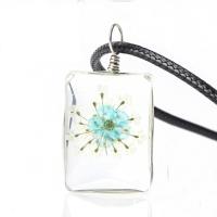 verre collier, avec Fleurs séchées & cuir PU & alliage de zinc, rectangle, pour femme, plus de couleurs à choisir Environ 19.3 pouce, Vendu par brin