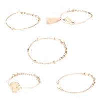 aleación de zinc Pulsera, con cordón de algodón, chapado en color dorado, 5 piezas & Ajustable & para mujer, 5PCs/Set, Vendido por Set