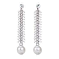 Boucle d'oreille en alliage de zinc en plastique perle, avec perle de plastique, Placage, bijoux de mode & pour femme & avec strass, argent, Vendu par paire