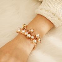 Fashion Zinc Alloy Bracelets, with Plastic Pearl, plated, for woman, golden 