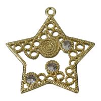 Brass Star Pendants, micro pave cubic zirconia & hollow, golden Approx 1.5mm 