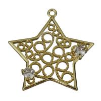 Brass Star Pendants, micro pave cubic zirconia & hollow, golden Approx 1.5mm 