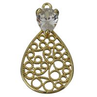 Cubic Zirconia Brass Pendants, Teardrop, with cubic zirconia & hollow, golden Approx 1.5mm 