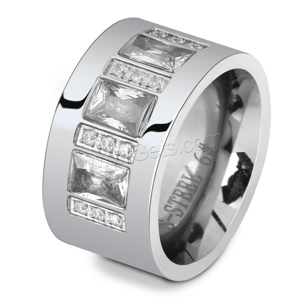 Acier titane bague, Placage, normes différentes pour le choix & pavé de micro zircon & pour le couple, plus de couleurs à choisir, 12mm, 3mm, Taille:6-10, Vendu par PC