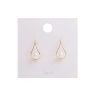 Pendientes de Perno de Aleación de Zinc, con Perlas cultivadas de agua dulce, Gota, chapado en color dorado, Estilo coreano & para mujer, Blanco, 13x26mm, Vendido por Par